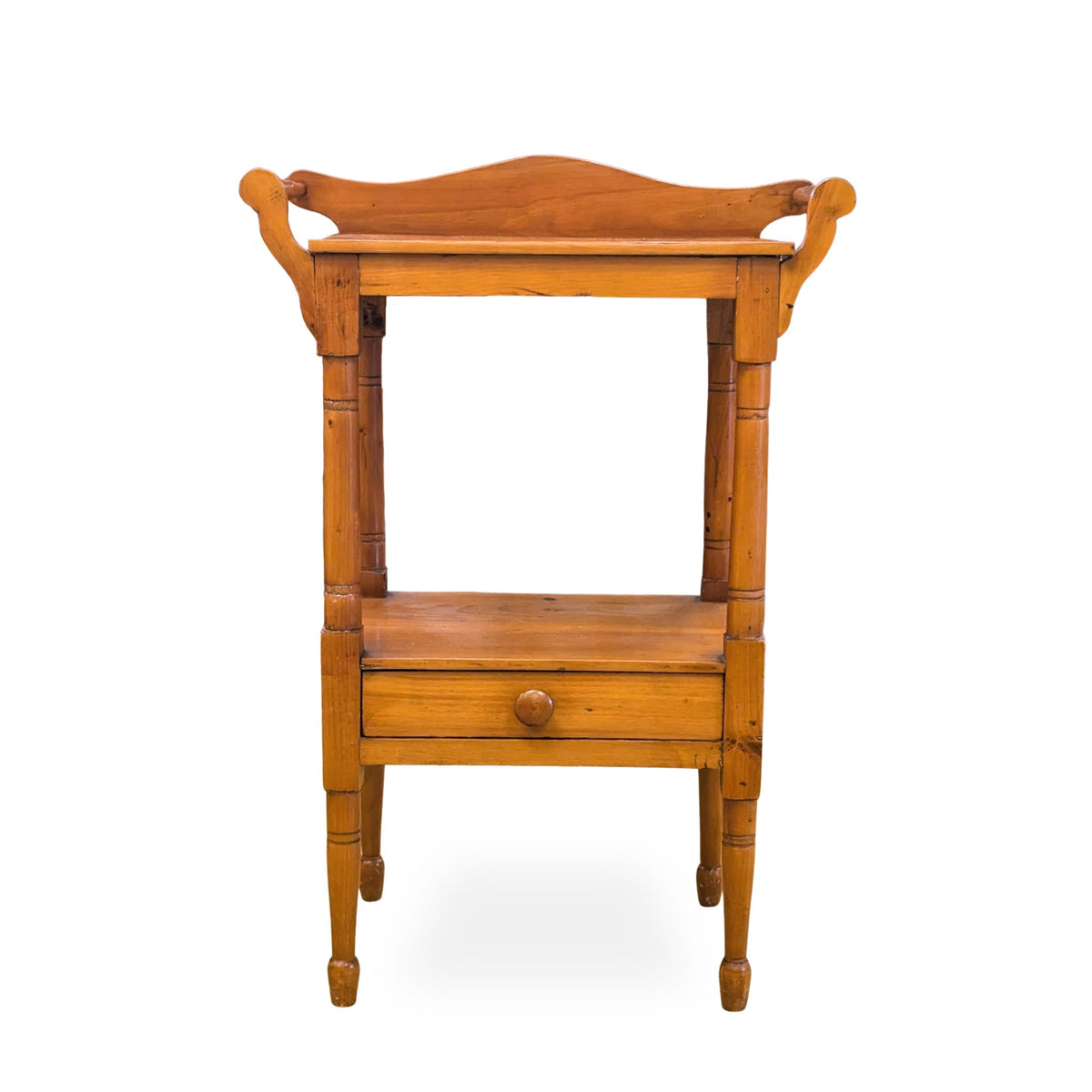 Antique 19th c. Pine Washstand Table w/ Drawer & Towel Bars, Knapp Joint Joinery