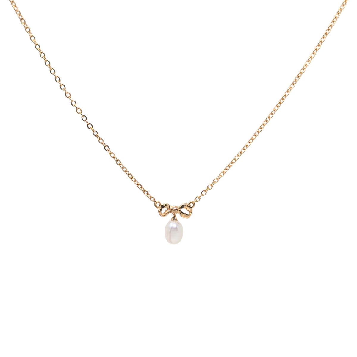 Vintage Princess Pride 14K Gold Cultured Pearl Bow Pendant Necklace, 16"