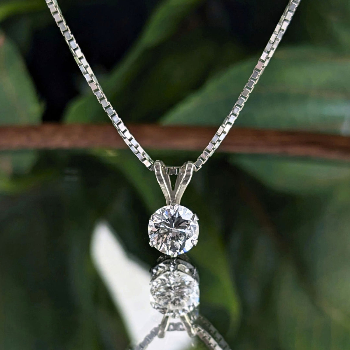 14K White Gold 1ct Round Natural Diamond Solitaire Pendant Necklace, 18"