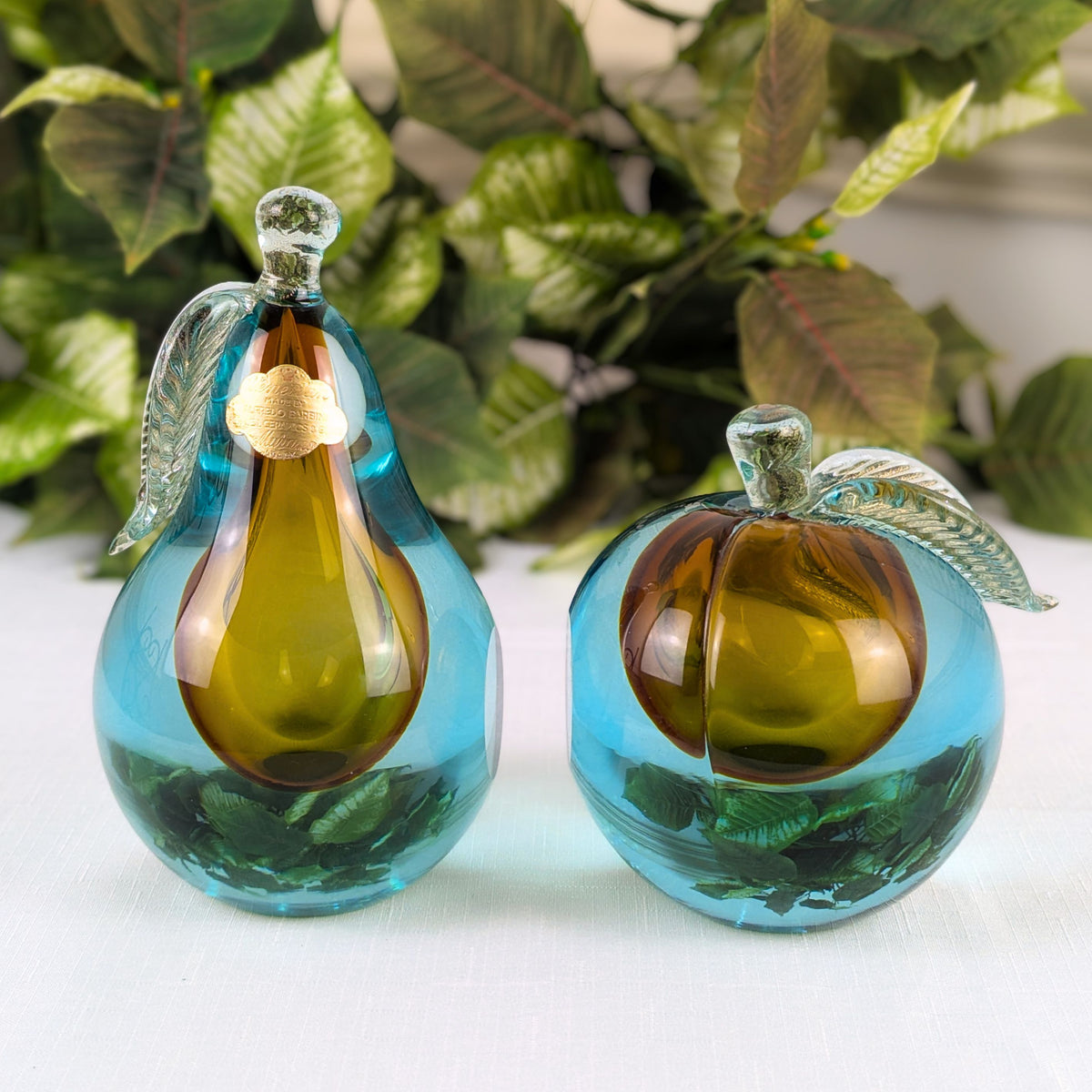 1950’s Murano Sommerso Glass 5" & 7" Fruit Bookends/Sculptures, Alfredo Barbini