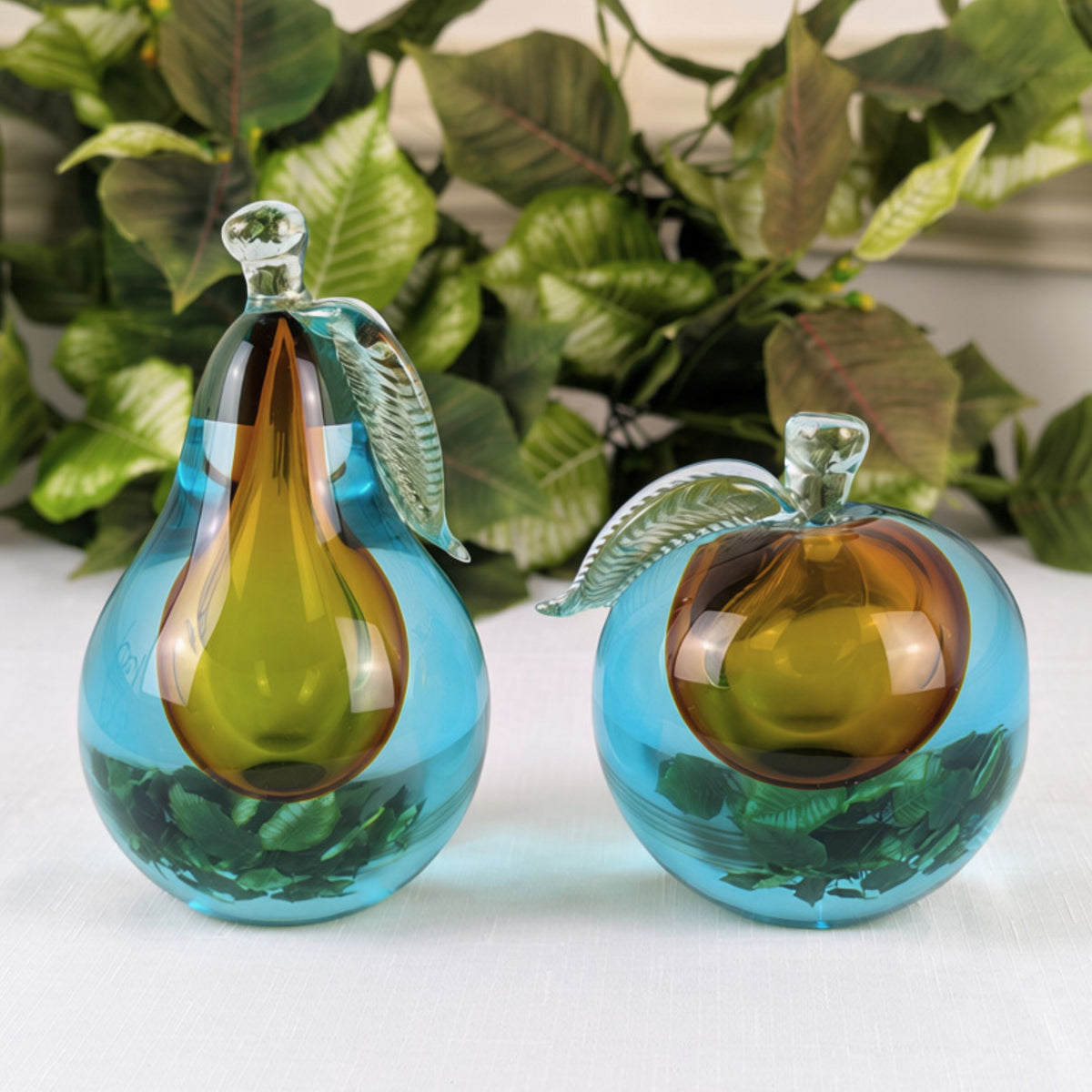 1950’s Murano Sommerso Glass 5" & 7" Fruit Bookends/Sculptures, Alfredo Barbini