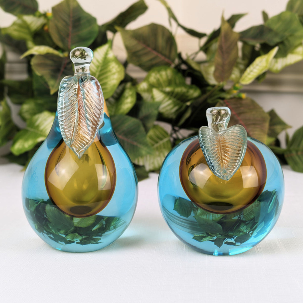 1950’s Murano Sommerso Glass 5" & 7" Fruit Bookends/Sculptures, Alfredo Barbini