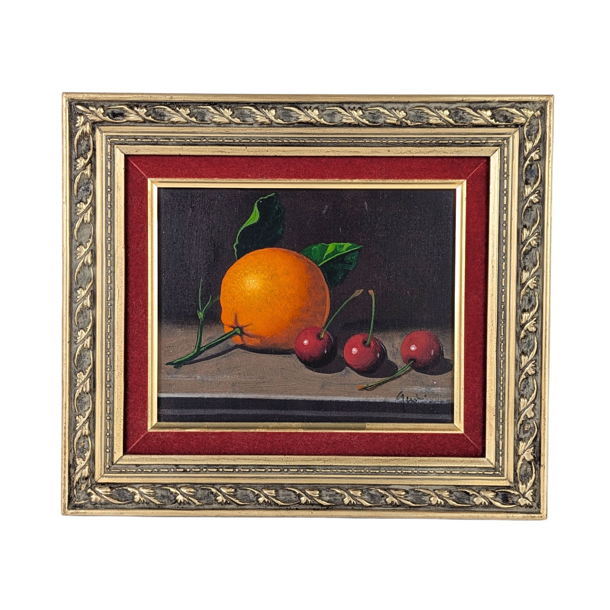 Antonio Gusini Original Signed Framed Oil Painting, Still Life Fruit (15x13)