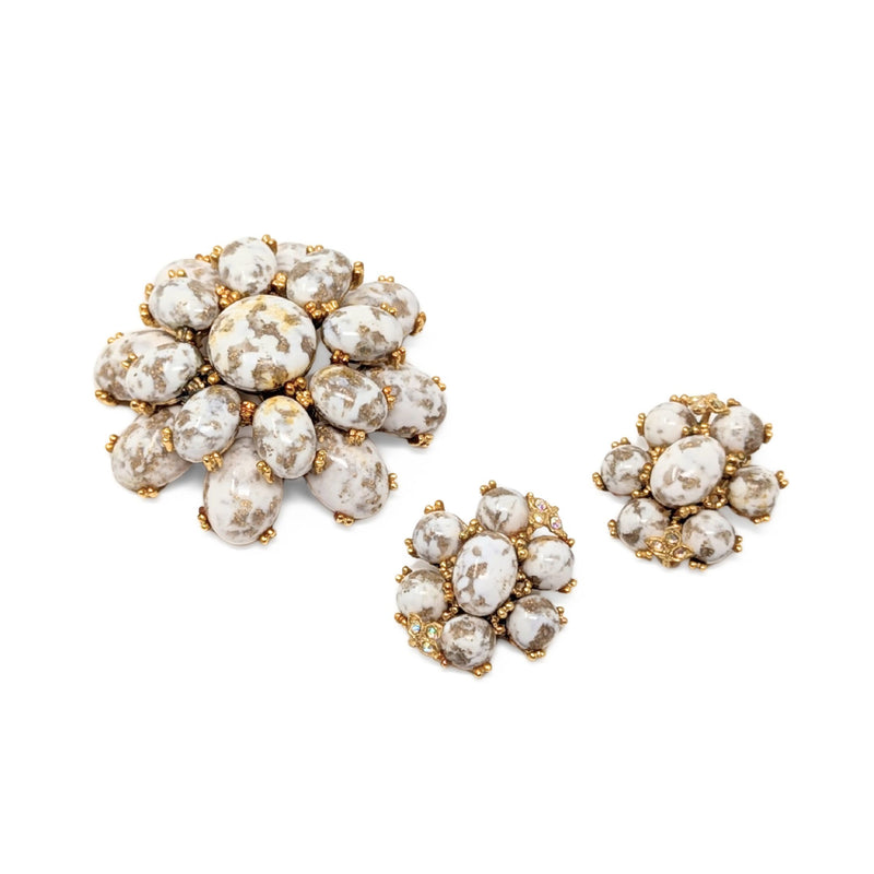 Vintage Hargo Signed Dragon’s Egg Brooch & Clip-On Earrings Set