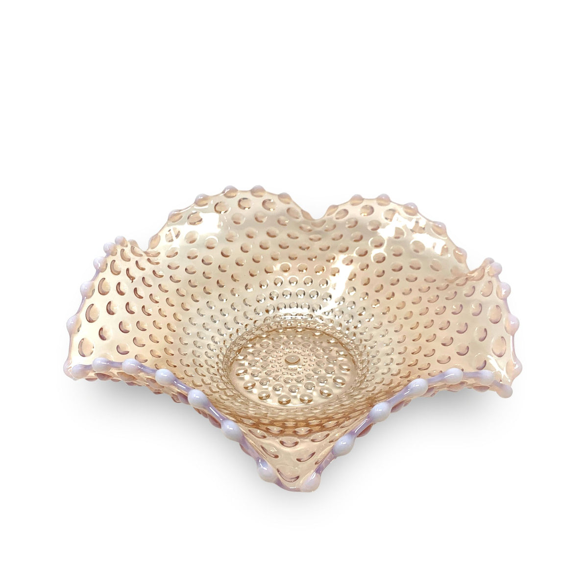 Fenton Cameo Peach Opal Hobnail 12" Centerpiece Bowl