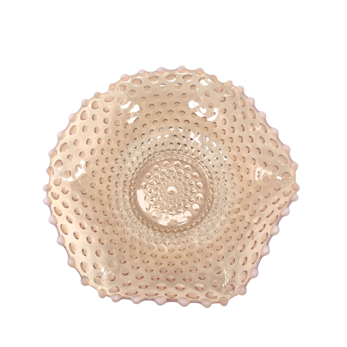 Fenton Cameo Peach Opal Hobnail 12" Centerpiece Bowl