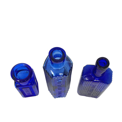Set of 3 Vintage Cobalt Glass Poison Bottles