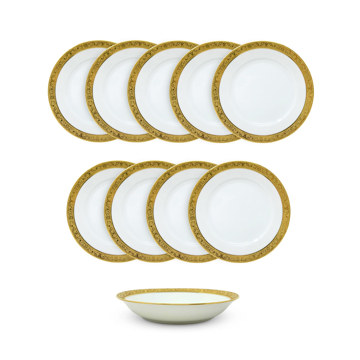 Balleroy et Cie Limoges Set of 9 Salad Plates & 1 Rim Soup Bowl (10pcs)