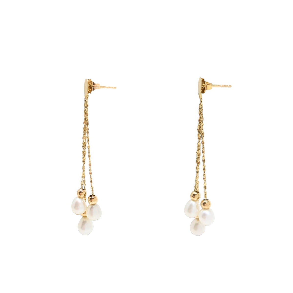 14K Gold 5mm Pearl Cascading Drop Earrings