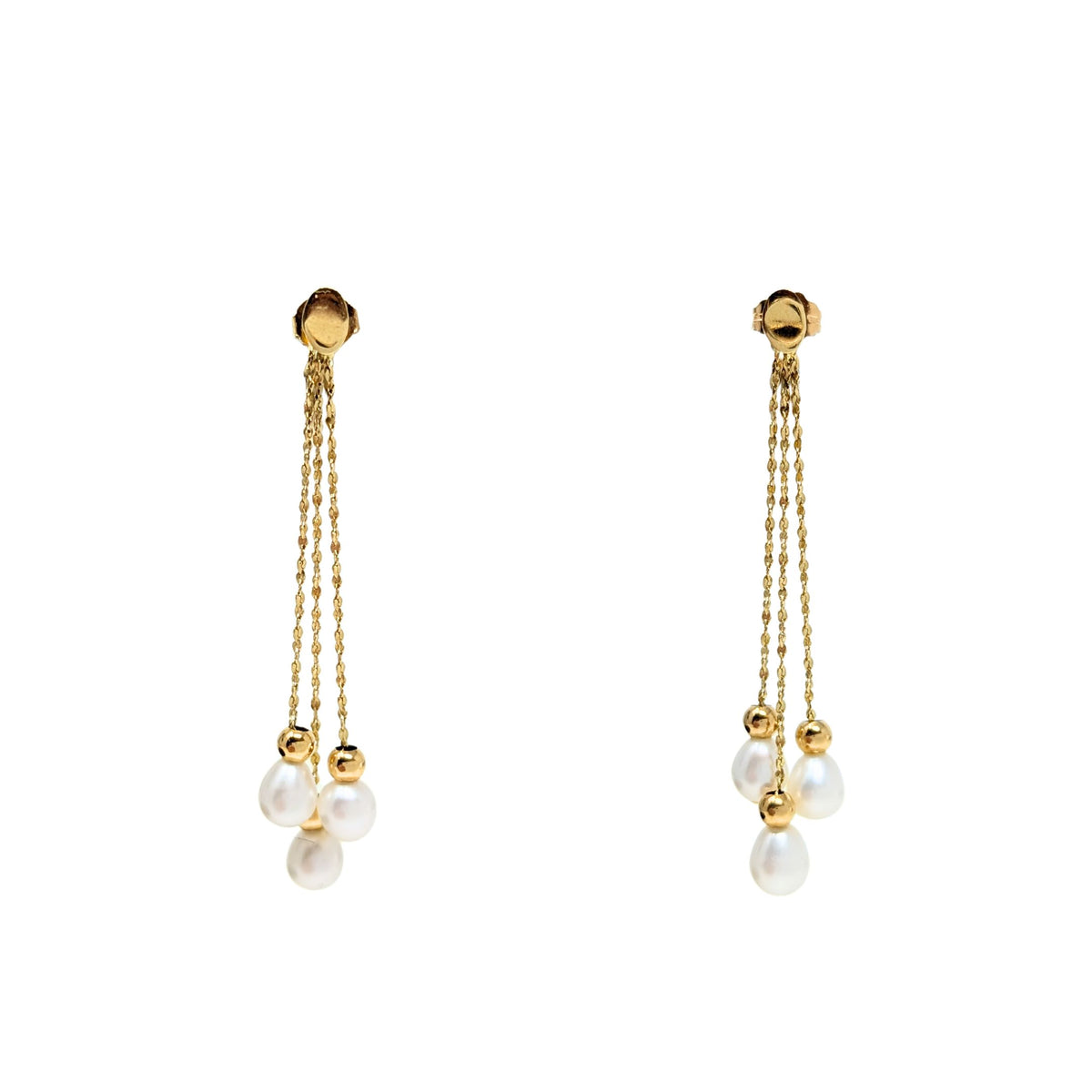 14K Gold 5mm Pearl Cascading Drop Earrings