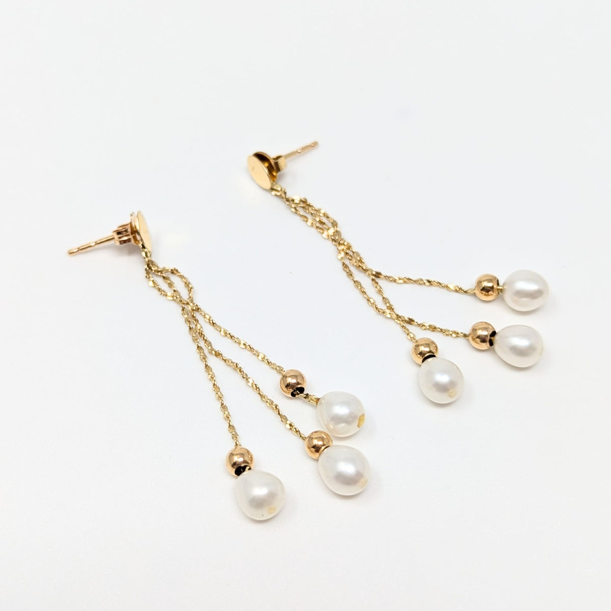 14K Gold 5mm Pearl Cascading Drop Earrings