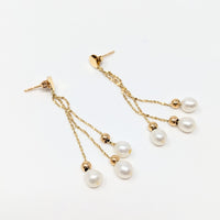 14K Gold 5mm Pearl Cascading Drop Earrings