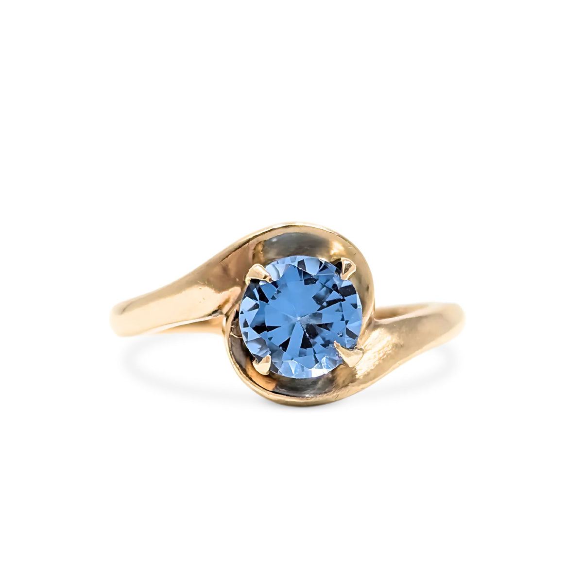 10K Gold Blue Topaz Solitaire Ring - Size 5.25