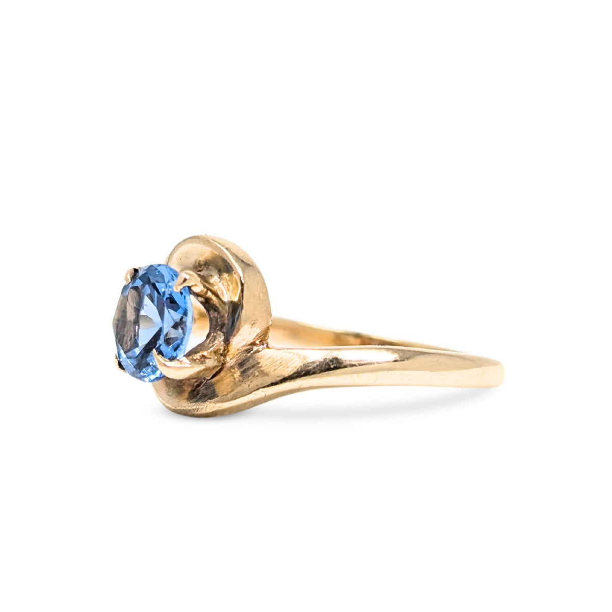 10K Gold Blue Topaz Solitaire Ring - Size 5.25