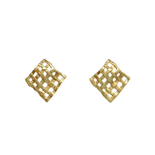 14K Gold 16mm Waffle Earring Jackets