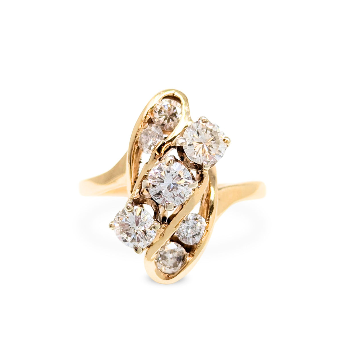 14K Gold 1.15tcw 7 Diamond Cocktail Ring - Size 7.25