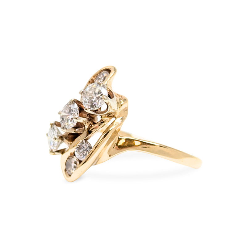 14K Gold 1.15tcw 7 Diamond Cocktail Ring - Size 7.25