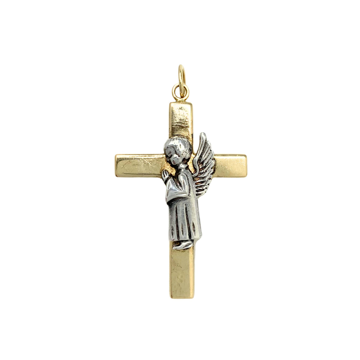 14K Gold & Sterling Silver Angel Cross Pendant