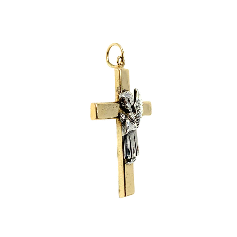 14K Gold & Sterling Silver Angel Cross Pendant