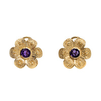 14K Gold Amethyst Daisy Flower Earrings