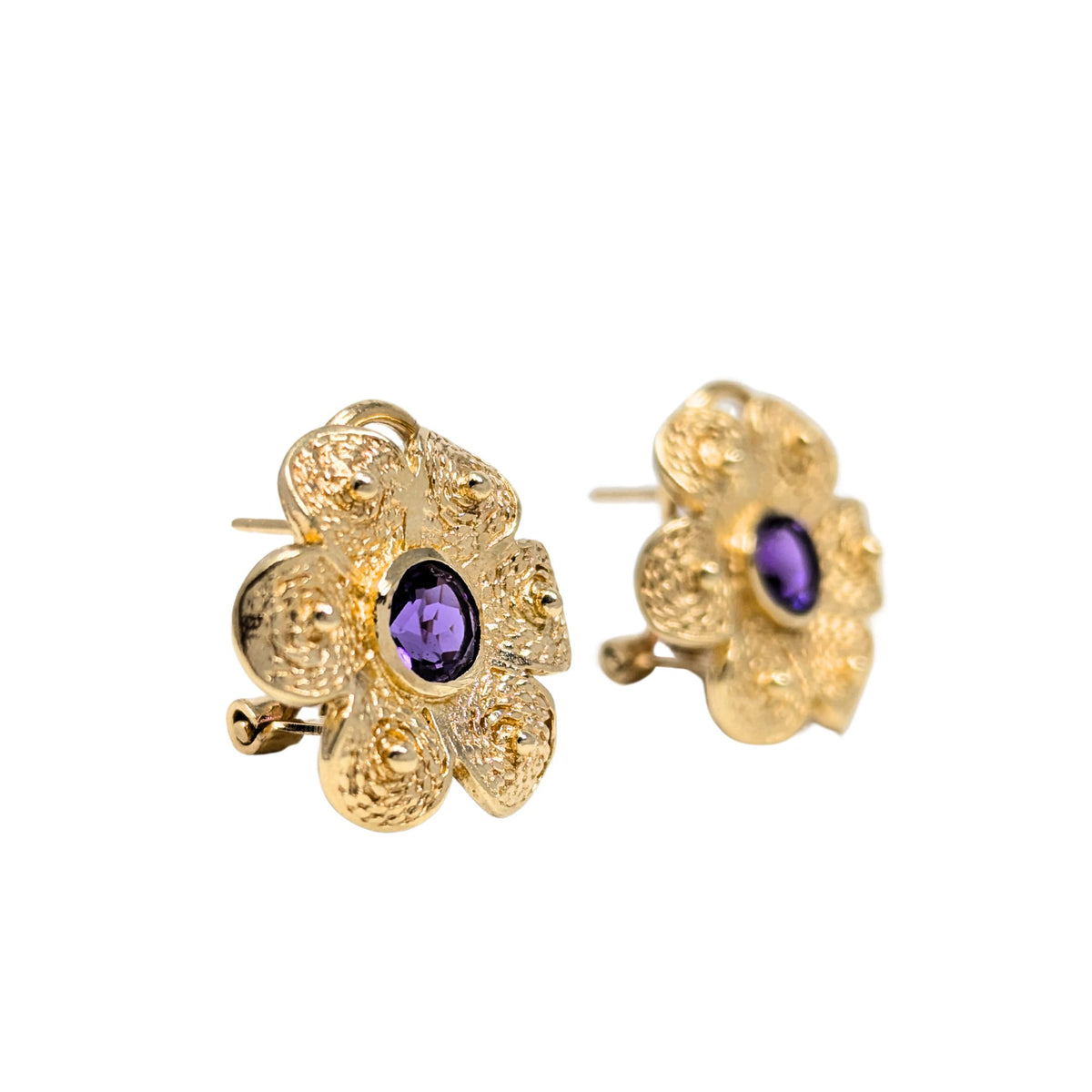 14K Gold Amethyst Daisy Flower Earrings