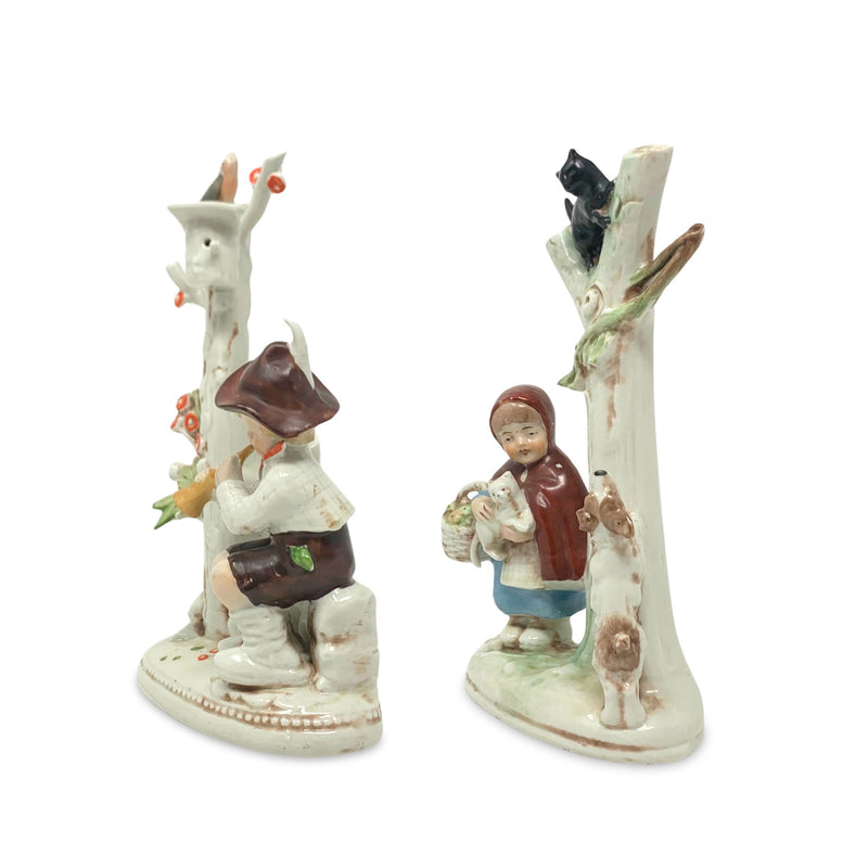 Vintage German Figurines of Children with Trees (Pair)