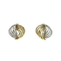 14K Two-Tone Gold Button Swirl Earrings