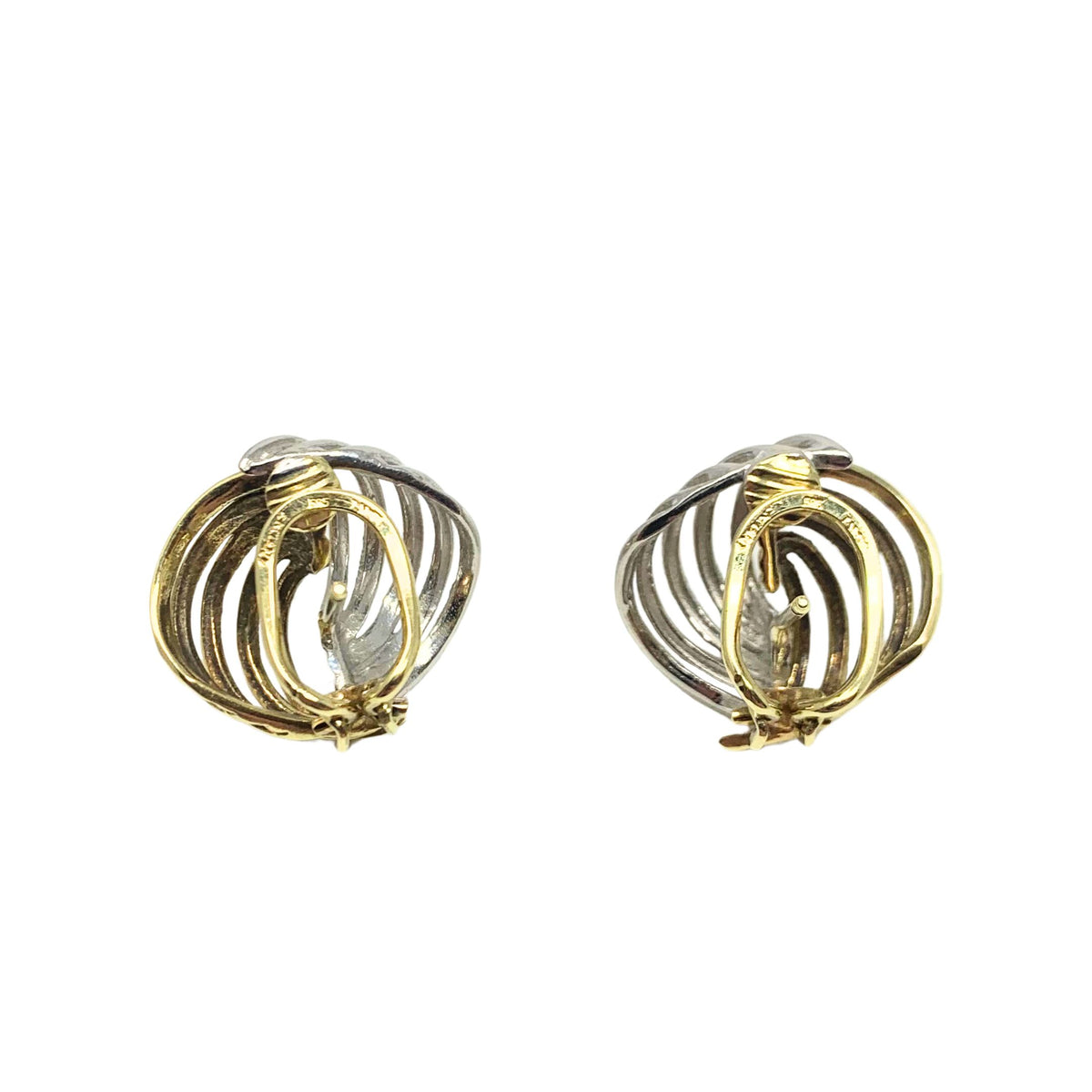 14K Two-Tone Gold Button Swirl Earrings