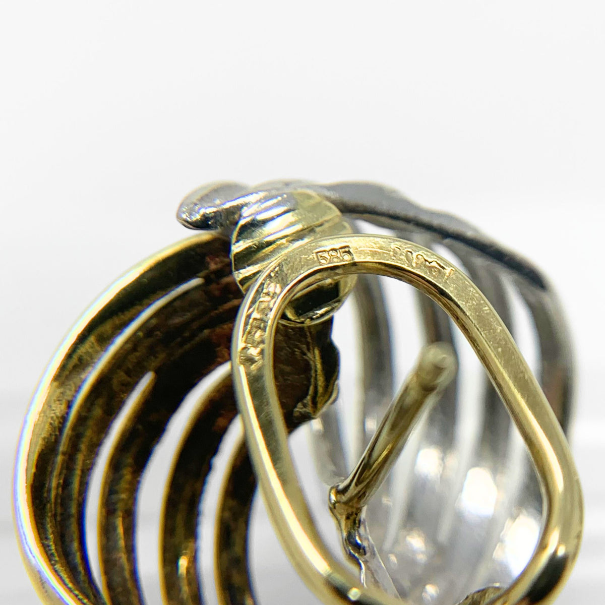 14K Two-Tone Gold Button Swirl Earrings