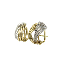 14K Two-Tone Gold Button Swirl Earrings