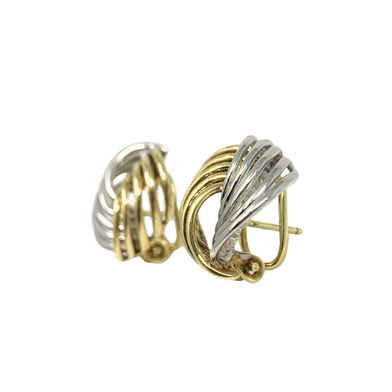 14K Two-Tone Gold Button Swirl Earrings