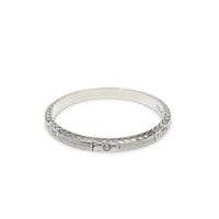 18K White Gold Antique Etched Wedding Band - Size 5.5