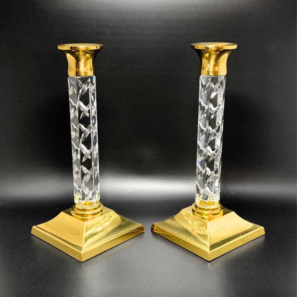 Waterford Crystal and Brass "Cambridge" Candlesticks (Pair)