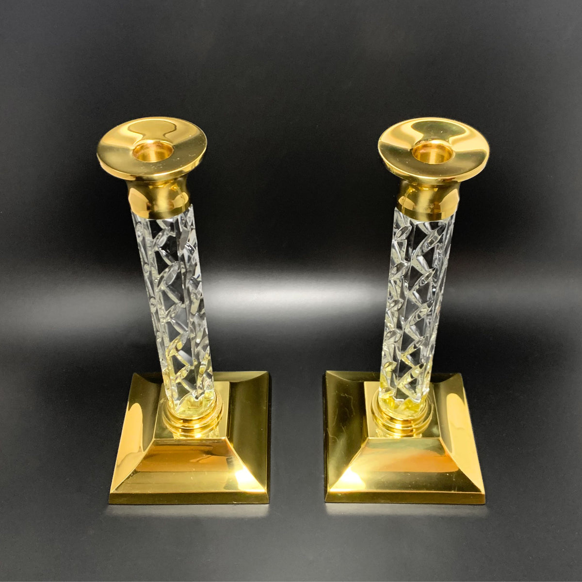 Waterford Crystal and Brass "Cambridge" Candlesticks (Pair)