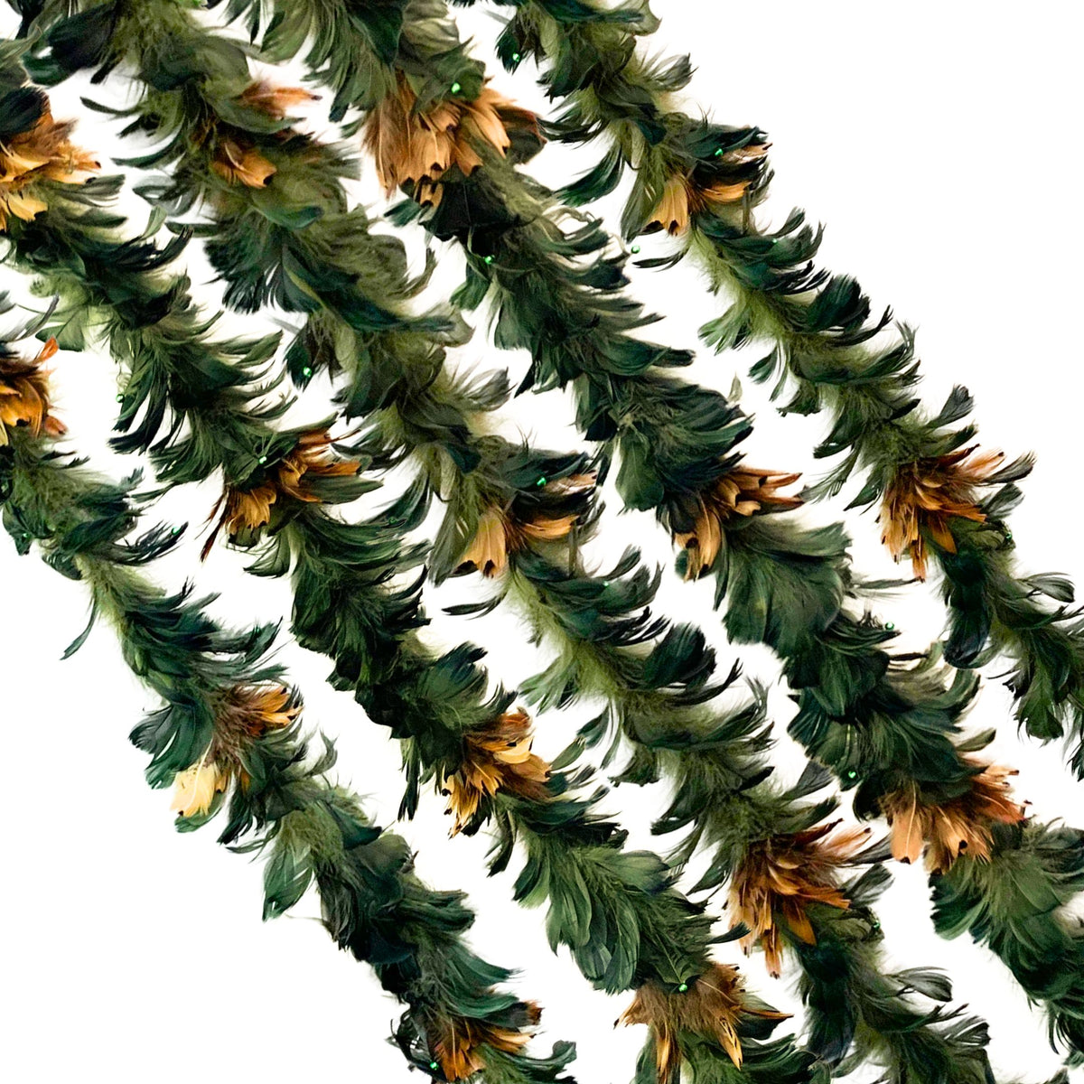 Dyed & Beaded Natural Feather Garland (8ft, Set of 5)