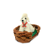 Vintage Kunstlerschutz West Germany Flocked Poodle in Basket Ornament