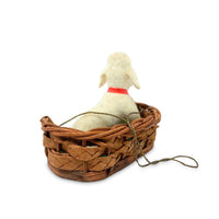 Vintage Kunstlerschutz West Germany Flocked Poodle in Basket Ornament