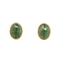 14K Gold Oval Jade Earrings