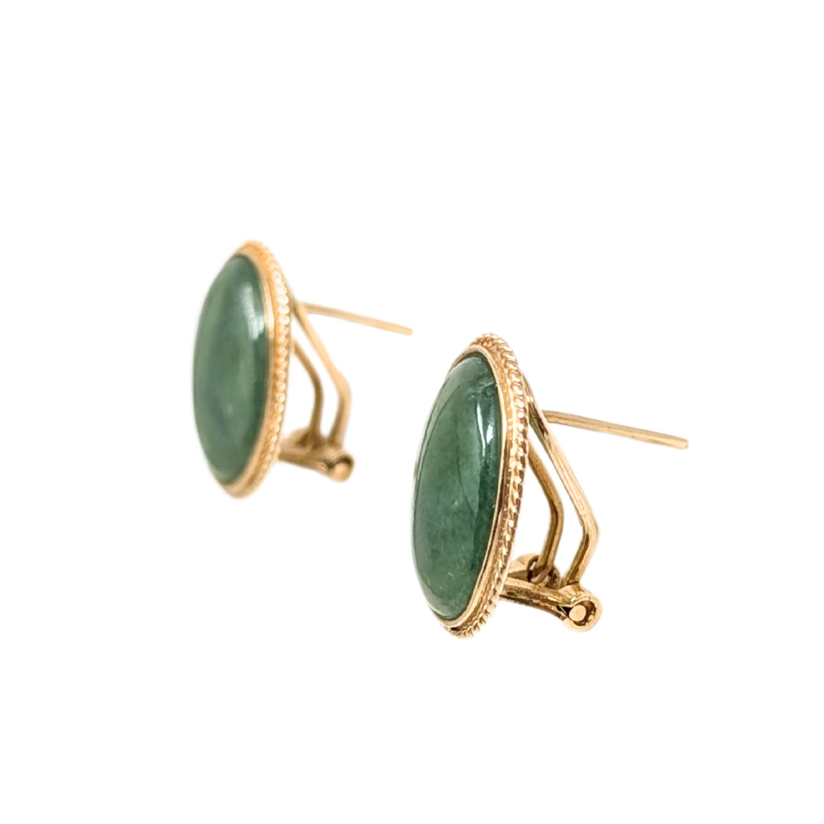 14K Gold Oval Jade Earrings