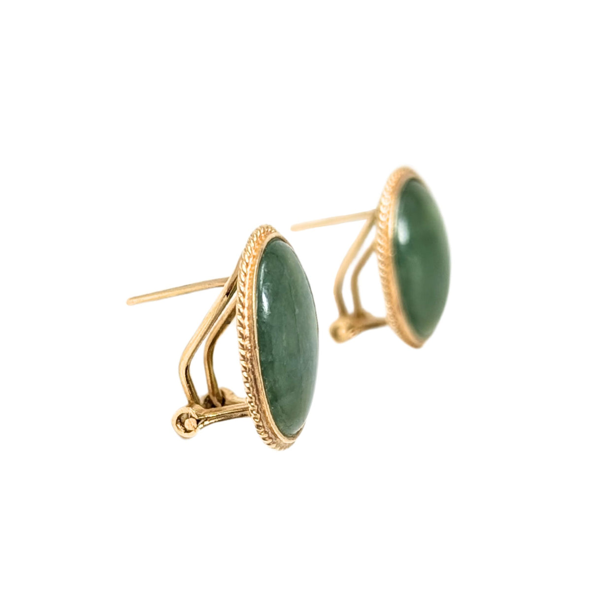 14K Gold Oval Jade Earrings