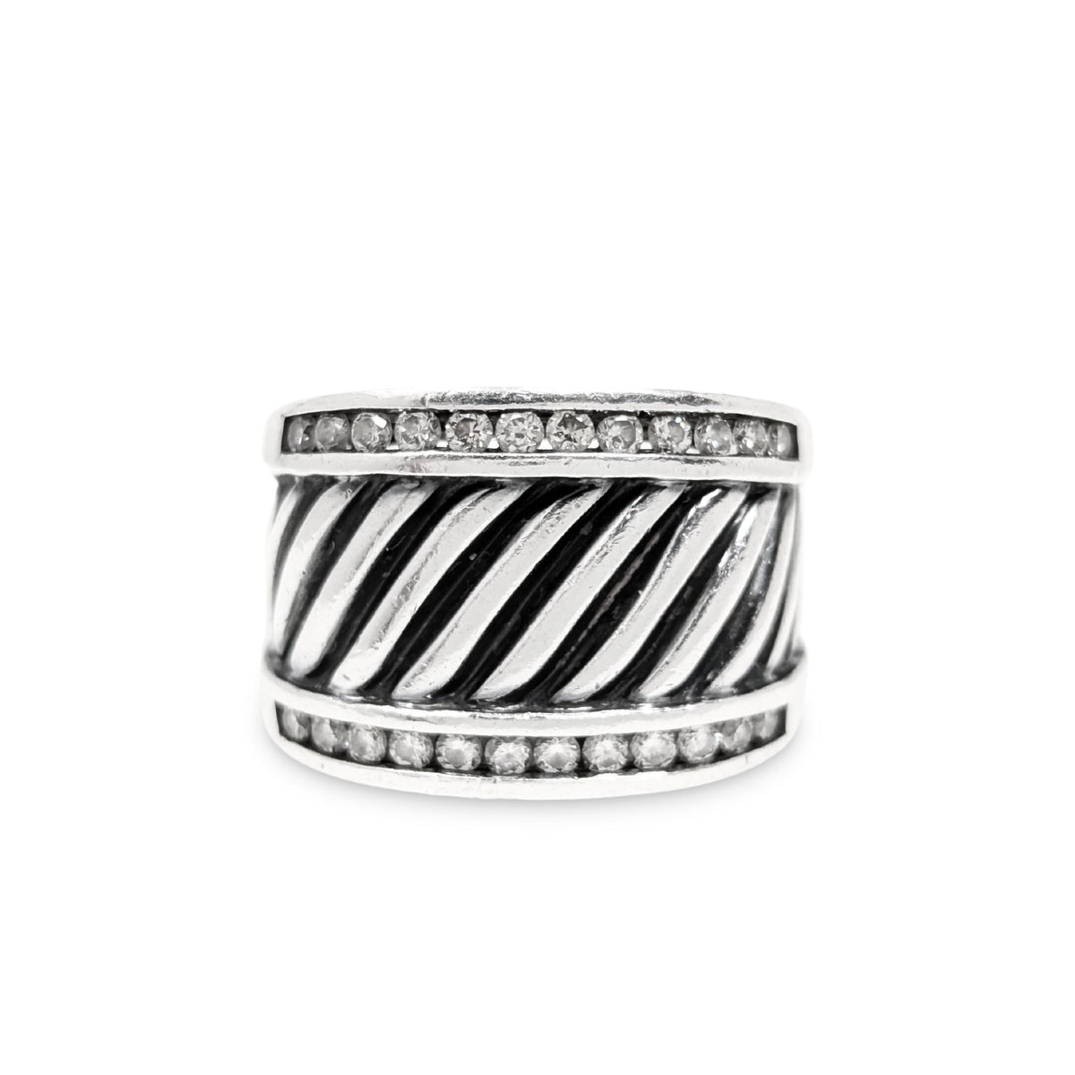 David Yurman Sterling Silver & Diamond Cigar Band Ring - Size 6