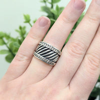 David Yurman Sterling Silver & Diamond Cigar Band Ring - Size 6