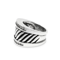 David Yurman Sterling Silver & Diamond Cigar Band Ring - Size 6