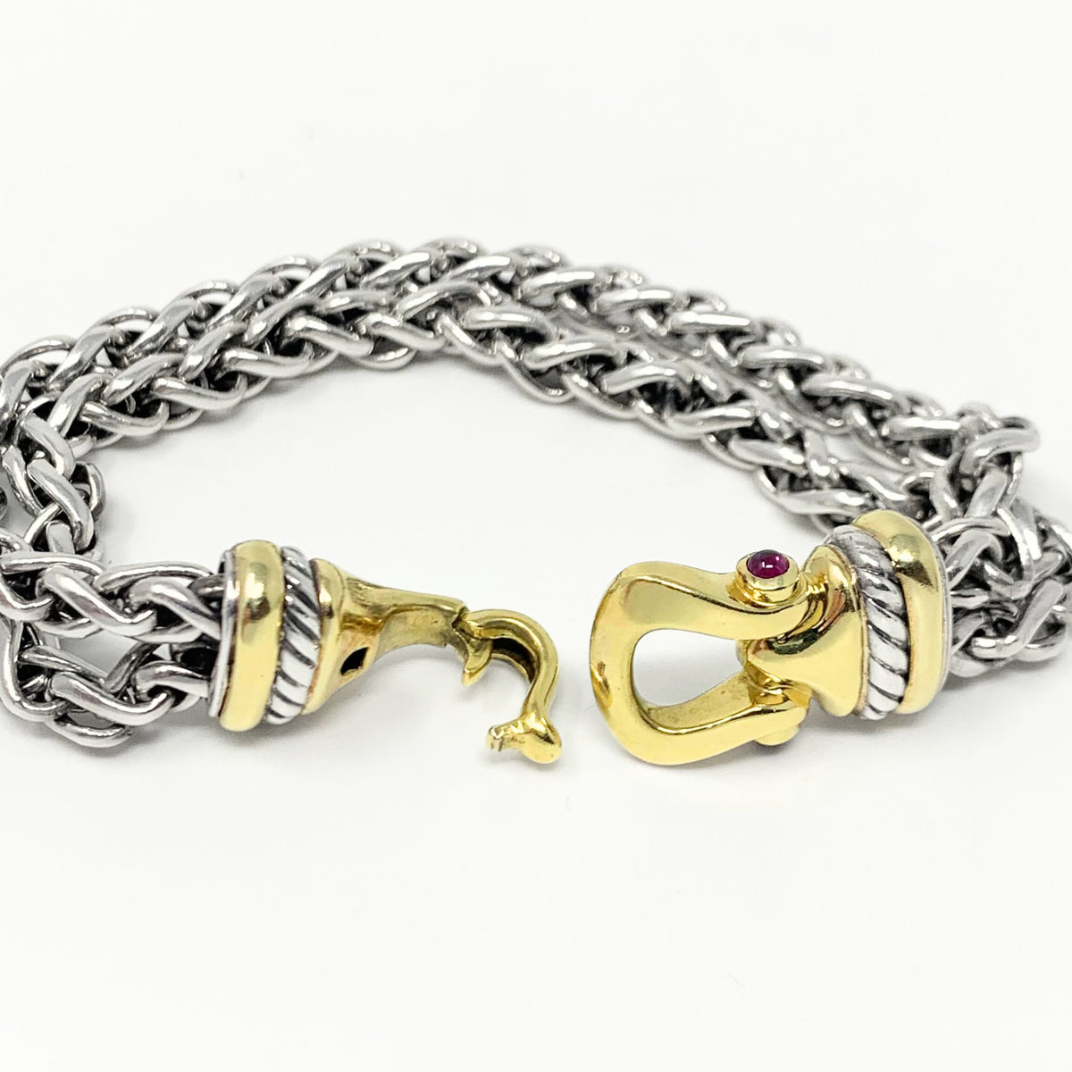 David Yurman 18K/.925 Double Wheat Chain Buckle Bracelet