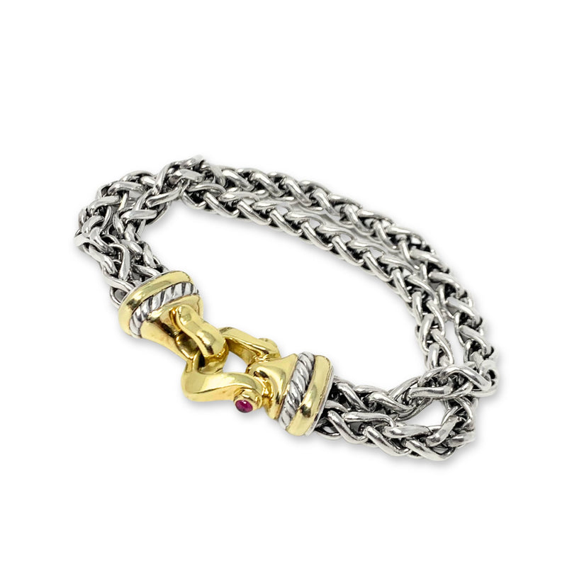 David Yurman 18K/.925 Double Wheat Chain Buckle Bracelet