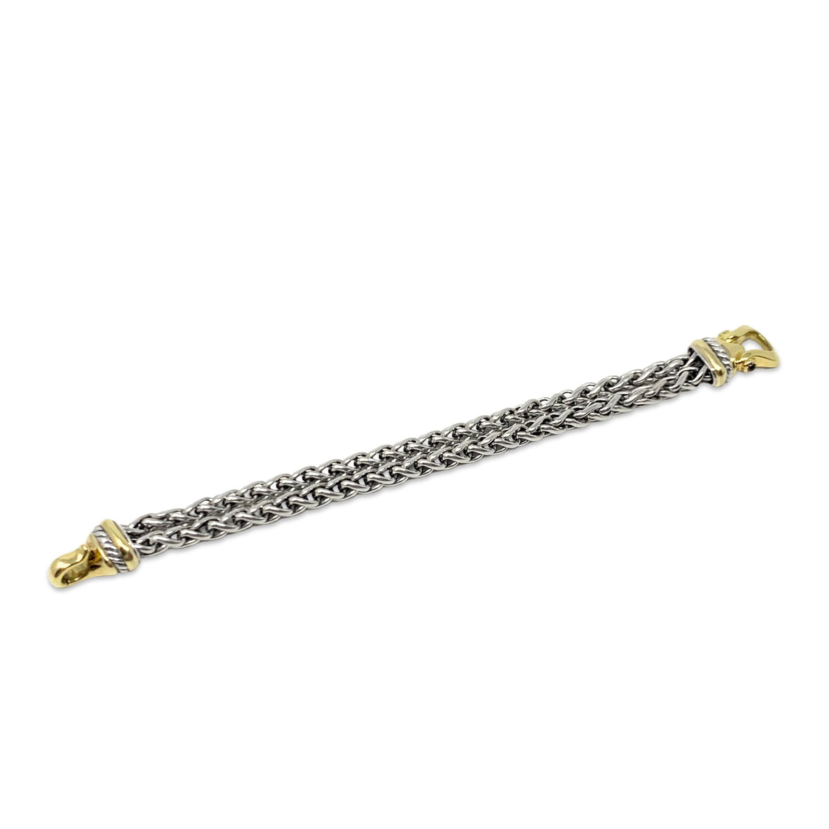 David Yurman 18K/.925 Double Wheat Chain Buckle Bracelet