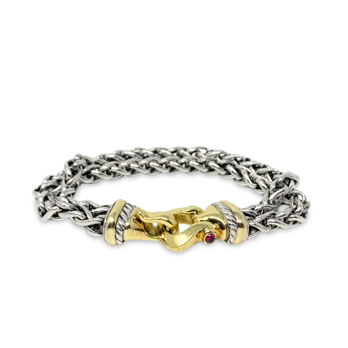 David Yurman 18K/.925 Double Wheat Chain Buckle Bracelet