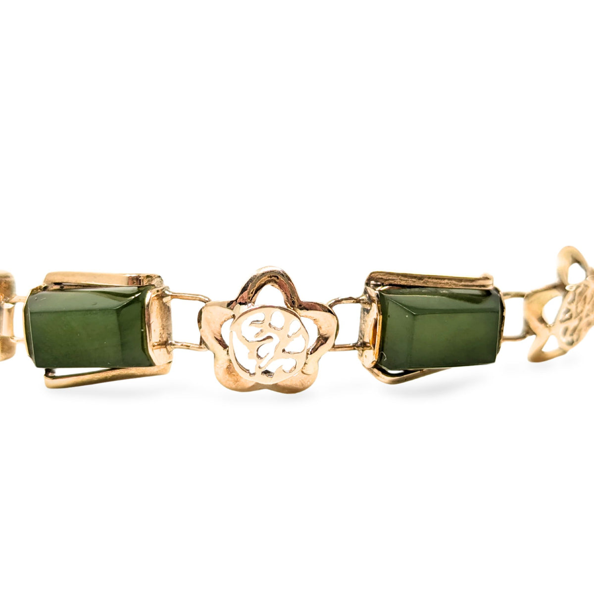 Vintage 14K Gold Jade Bracelet W/ Chinese Characters