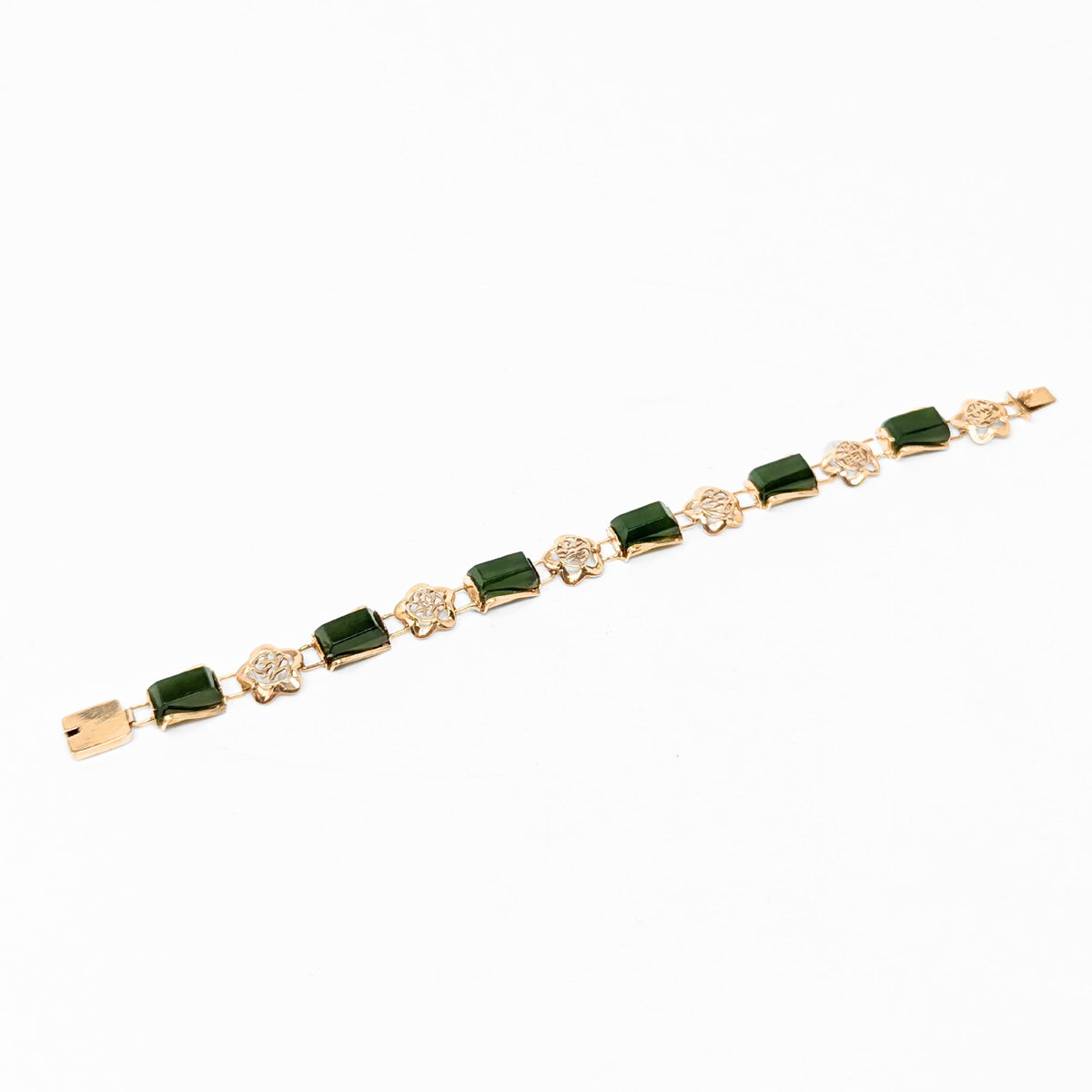 Vintage 14K Gold Jade Bracelet W/ Chinese Characters