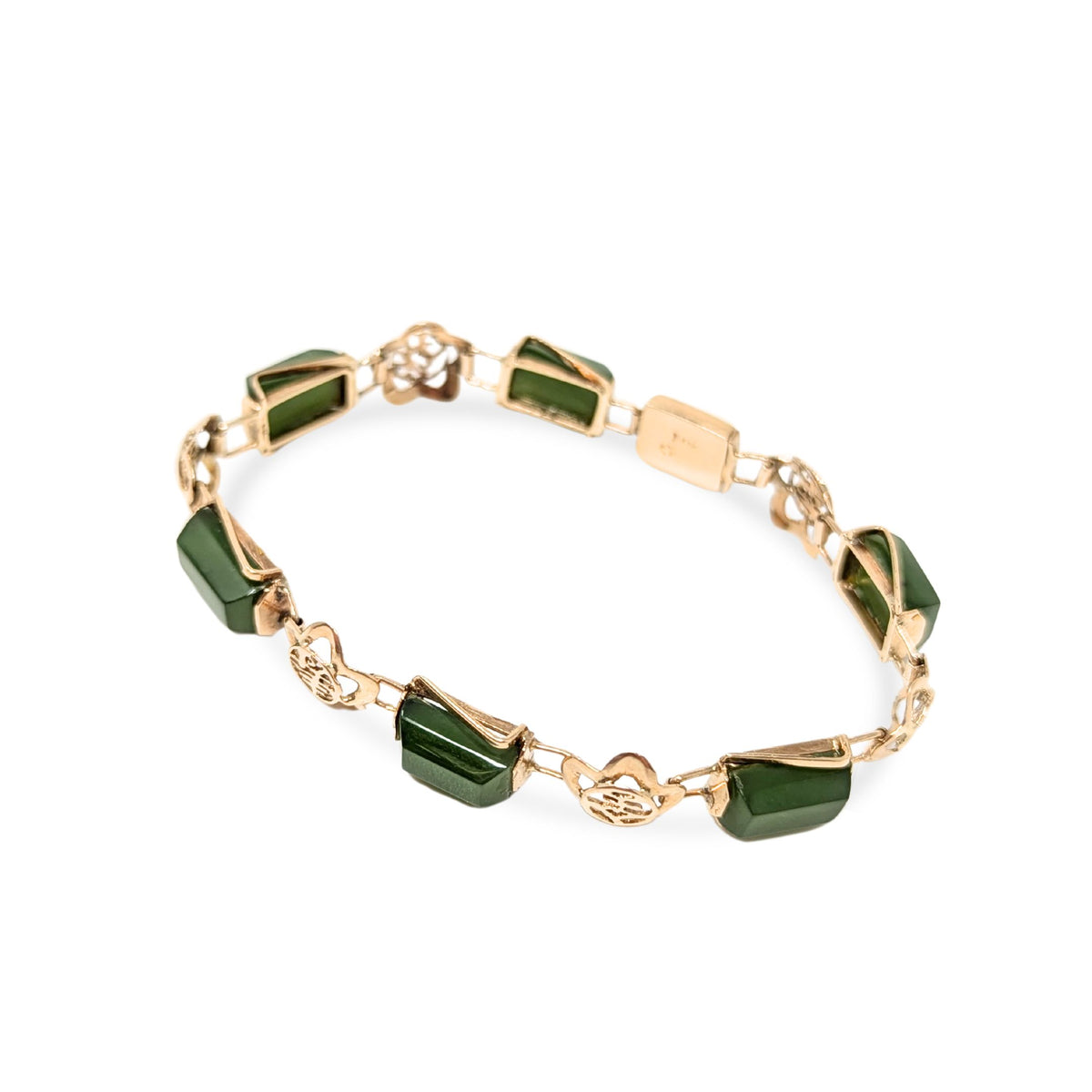 Vintage 14K Gold Jade Bracelet W/ Chinese Characters